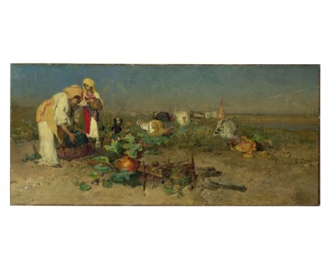 Nikola Masic (Yugoslavian, 1852-1902)Picking pumpkins signed, inscribed and dated 'NIKOLA MASIC/79- Munchen' (lower right)oil