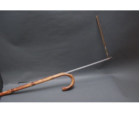 Horse measuring stick with bamboo shaft and internal measuring section with spirit level.  Height 97 cm. 