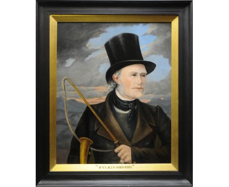 Late 19th/early 20th century portrait of John Peel, oil on canvas.  74 cm x 62 cm with titled frame D'Ye.Ken John Peel, frame