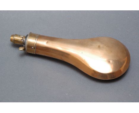 G. & J.W. Hawksley copper and brass powder flask, plain form.  Length 20 cm. 