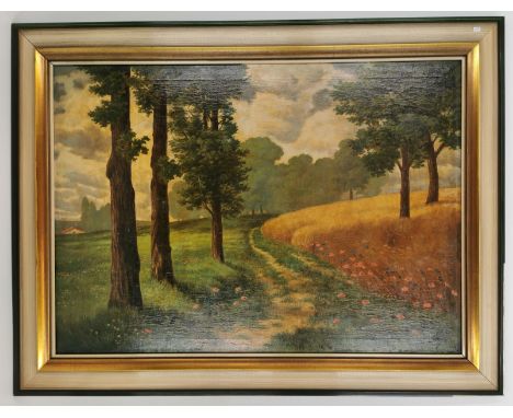 HARRUNG, K. (deutscher Maler des 19.20. Jh.), Gemälde: "Spätsommerliche Landschaft mit Feldweg", Öl auf Leinwand, unten recht