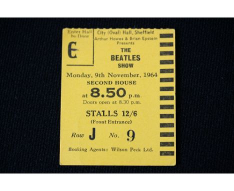 THE BEATLES SHOW - a ticket stub for The Beatles Show from 9th November 1964 at 8.50pm at the City (Oval) Hall, Sheffield. Se