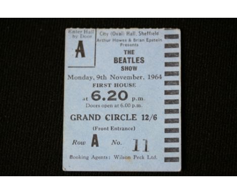 THE BEATLES SHOW - a ticket stub for The Beatles Show from 9th November 1964 at 6.20pm at the City (Oval) Hall, Sheffield.