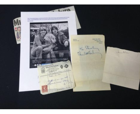 PAUL MCCARTNEY - great set of signatures and memorabilia relating to Paul's stay at the Golden Gates hotel Glasgow in 1967. P