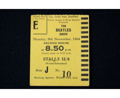 THE BEATLES SHOW - a ticket stub for The Beatles Show from 9th November 1964 at 8.50pm at the City (Oval) Hall, Sheffield. Se