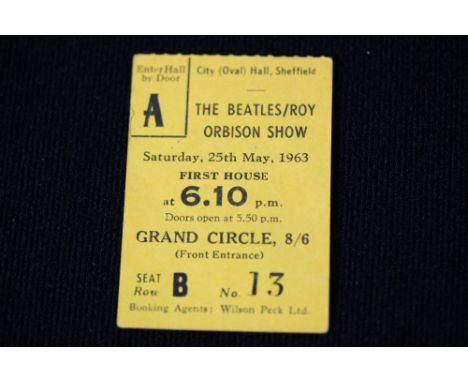 THE BEATLES/ROY ORBISON SHOW - a ticket stub for The Beatles/Roy Orbison Show from 25th May, 1963 at City (Oval) Hall, Sheffi