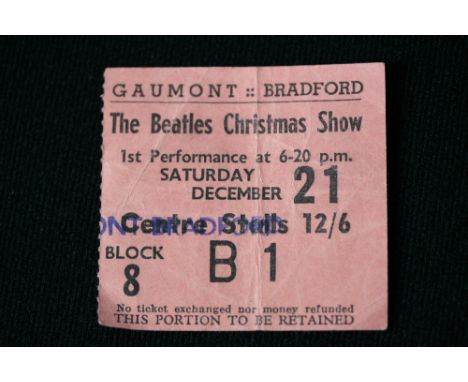 THE BEATLES CHRISTMAS SHOW - a ticket stub for The Beatles Christmas Show from 21st December 1963 at the Gaumont Bradford.