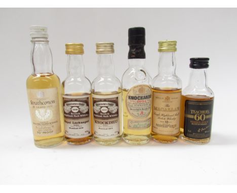 Six Whisky 5cl miniatures, Knockando 1974, Atrathconon 12 Year Old, 1970 Royal Lochnagar Connoisseurs Choice, 1974 Knockando 