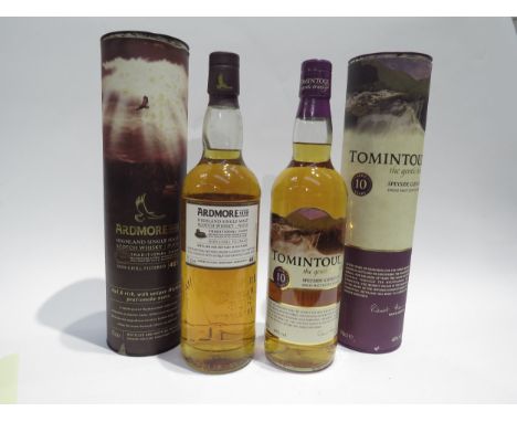 Tomintoul 10 Year Old Single Malt Scotch Whisky, Speyside, Scotland, 70cl. Ardmore Traditional Cask Peated Single Malt Scotch