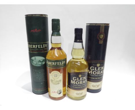 Aberfeldy 12 Years Old Single Highland Malt Scotch Whisky, 70cl, in tube. Glen Moray Single Malt Whisky, 70cl, in tube (2)