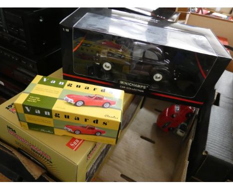 A large limited edition boxed Morris Miner Traveller model car, a boxed Morris Miner, a boxed Mini Cooper and other model car