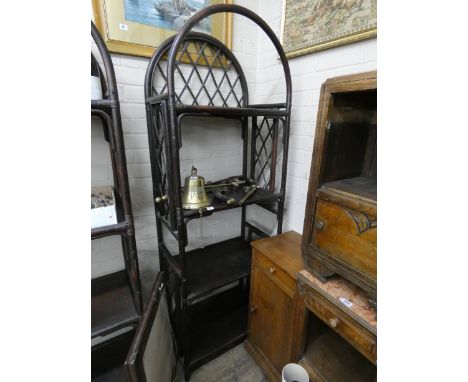 A dark bamboo four tier shelf unit, 2' wide 
