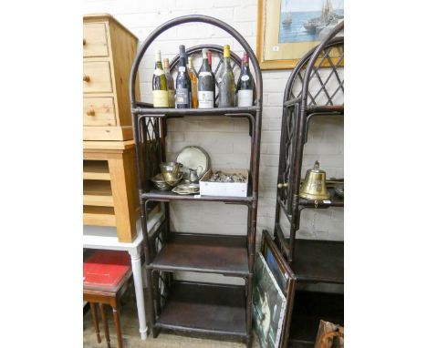 A four tier dark bamboo shelf unit, 25" wide 