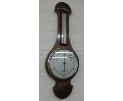 An Edwardian banjo barometer in oak case 