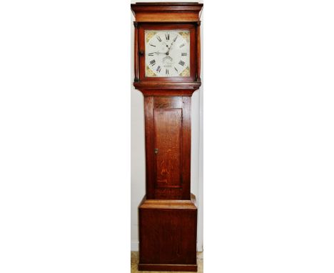 A George III 30 hour longcase clock by William Harner, Colyford, the painted face with date aperture and seconds dial, the mo