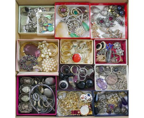 A quantity of costume jewellery including silver and enamel items, hardstone pendants and earrings and other items including 