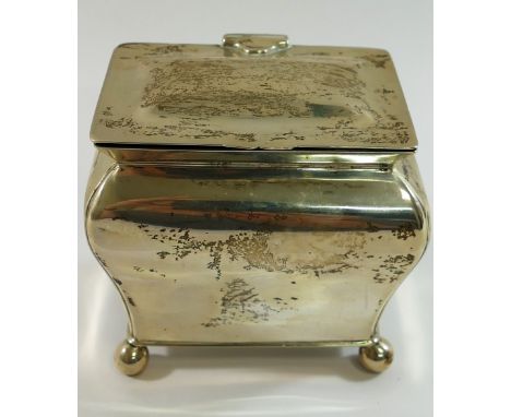 An Edwardian silver tea caddy, Sheffield 1901 by Martin Hall and Co.,9cm x 7cm x 10cm, 8.17ozt, 254.1g CONDITION REPORT: Plea