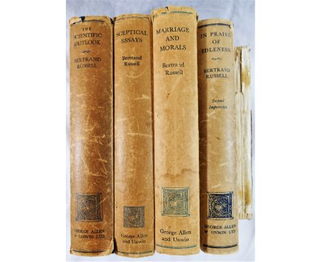 Four volumes by Bertrand Russell, all published by George Allen and Unwin Ltd with blue cloth boards and original dust jacket