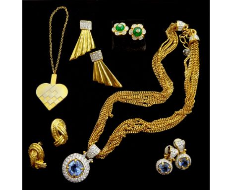 Georg Jensen gilt heart ornament, Swarovski gilt pendant necklace and pair of matching earrings and other vintage costume jew