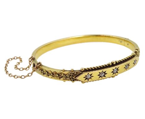 Early 20th century 15ct gold five stone diamond set bangle, Birmingham 1915 - Condition Report Approx 10.4gm