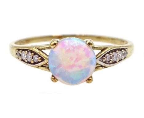 9ct gold opal ring, with cubic zironia shoulders,  hallmarked - Condition Report Approx 1.1gm, size K-L
