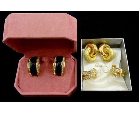 Three pairs of vintage gilt Christian Dior clip on earrings, all stamped - Condition Report 
