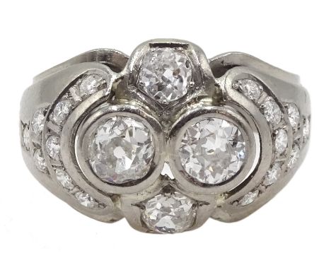 Continental 14ct white gold old cut and round brilliant cut diamond ring, stamped 585, total diamond weight 1.88 carat - Cond