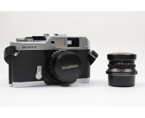 A Voigtlander Bessa-R 35mm film rangefinder camera, with a Voigtlander 50mm f2.5 lens and a Voigtlander 35mm f2.5 lens, worki