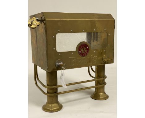 A vintage brass counter top Bell's whisky advertising cabinet, with glazed panel to front and open verso. H45cm.&nbsp;