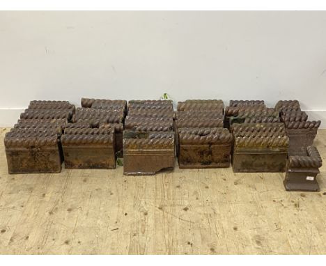 A large quantity of Victorian salt glazed terracotta / earthenware garden border tiles, rope twist pattern, 40 full width til