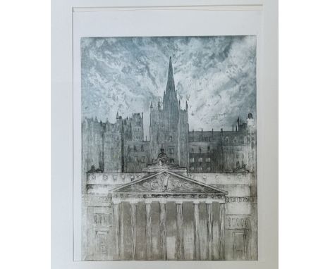 John Heywood (Scottish), Royal Scottish Academy, etching, unsigned, artist label verso, in a glazed wooden frame. (38cmx29cm)