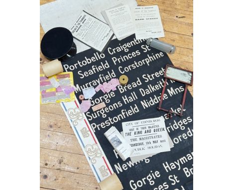 A large tram destination blind/roll (canvass) with various Edinburgh stops (Portobello, Murrayfield, Princes St, Haymarket et