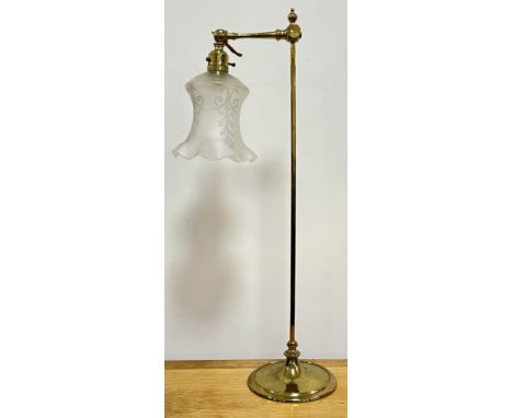 An early twentieth century lacquered brass desk lamp with frosted shade (h- 62cm)