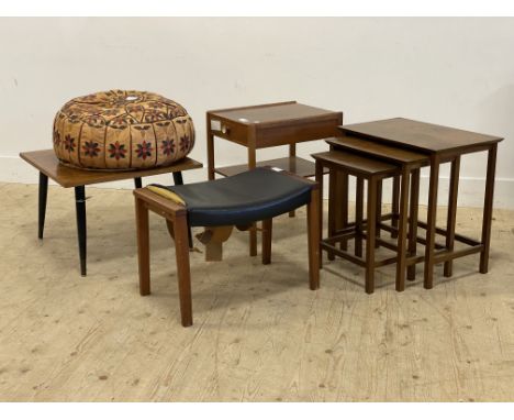 A mid century bedside chest, fitted with a drawer above an under tier, together with a vintage nest of tables, a mid century 