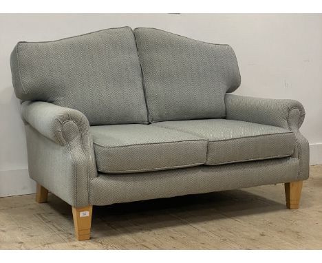Isla Mae, a&nbsp;traditional two seat sofa, well upholstered in herringbone / tweed wool fabric, raised on square tapered sup
