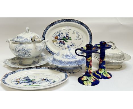 A mixed group of ceramics comprising two Booth's platters (Pagoda, and Netherlands, larger w- 42cm), several tureens of vario