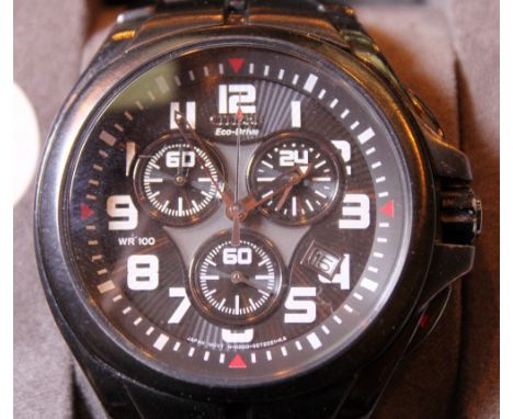 Gents Citizen Eco Drive chronograph wristwatch with black body and strap