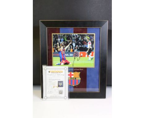 Signed Lionel Messi Barcelona Football Club Photograph Display with certificate of authenticity from Famous Memorabilia, over