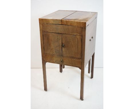 George III Mahogany Washstand, the square top opening to a lift-up mirror and recesses for a wash set (with later fitted cove