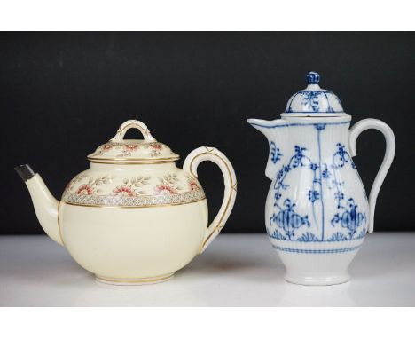 19th century German Porcelain Mocha Jug decorated in the Straw Flower pattern, blue under glazed cross marks to base and S.. 