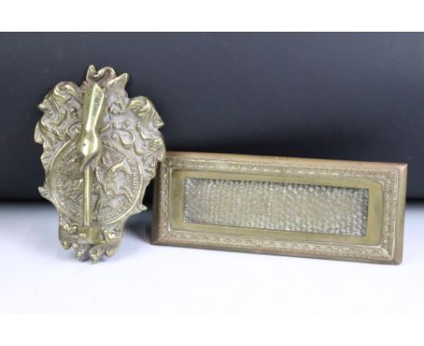 Brass Door letter box together with Brass Hand Door Knocker 