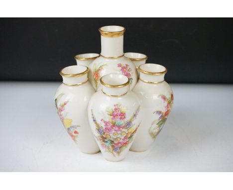 19th Century Royal Worcester six-section tulip vase, with hand painted floral decoration, date code for 1878, approx 16.5cm h