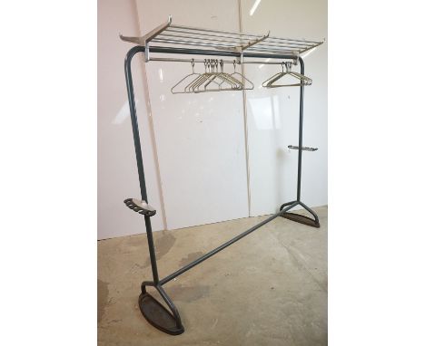 Mid century Tubular Metal Industrial / Recreational Cloakroom Rail or Rack, comprising a hat or luggage rack over a rail fitt