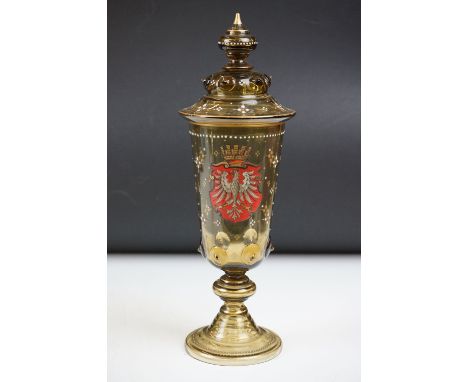 Late 19th Century German-Austrian glass vase &amp; cover, the knopped cover with gilt &amp; enamel decoration, the body of th