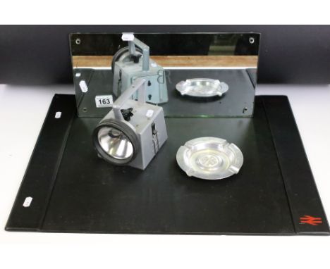 British Railways - A British Railways carriage mirror (40.5cm wide), 1970's Chloride torch, ashtray and desk pad 