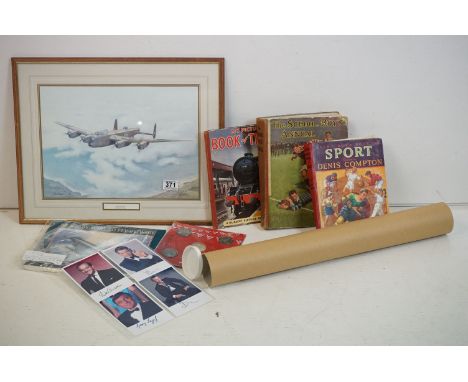 A framed and glazed print titled "Safely Home", signed by artist, together with six James Bond photographs, double sided dam 