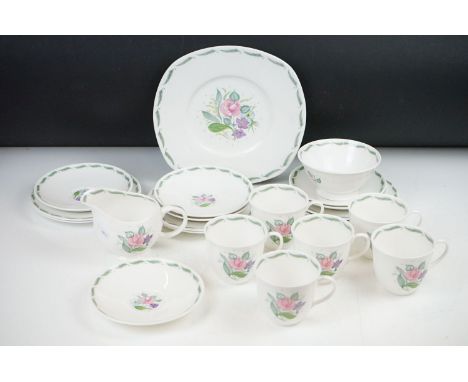 Susie Cooper 'Fragrance' tea set (pattern no. C485) to include 6 teacups &amp; saucers, 6 tea plates, sugar bowl, milk jug an