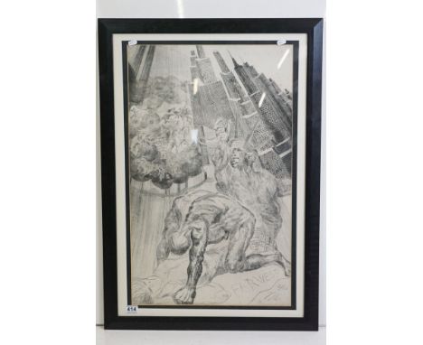 Signed Limited Edition Print of a Fantasy Drawing of New York and the Statue of Liberty titled Far West, indistinctly signed 