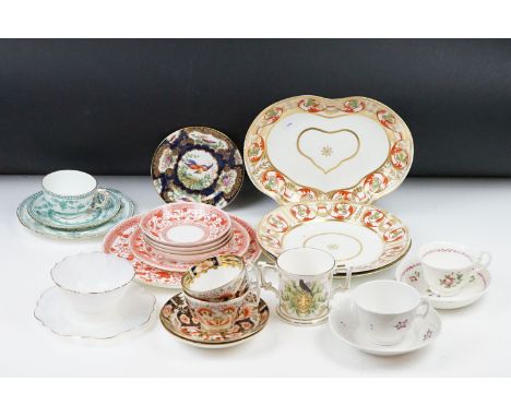 19th century onwards tea ware to include 2 x early 19th century Crown Derby Imari pattern teacups &amp; saucers, 3 x early 19