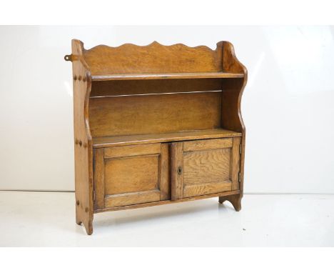 Late 19th / Early 20th century Oak Hanging Shelf and Cupboard, 58cm wide x 61cm high 